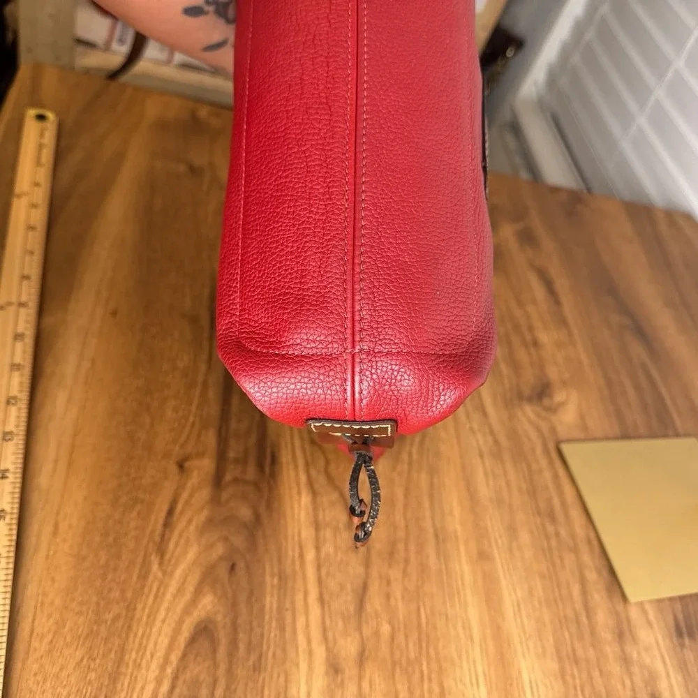 Dooney & Bourke Wakefield Tassel Tote Bag Red Brown Trim Pebble Leather